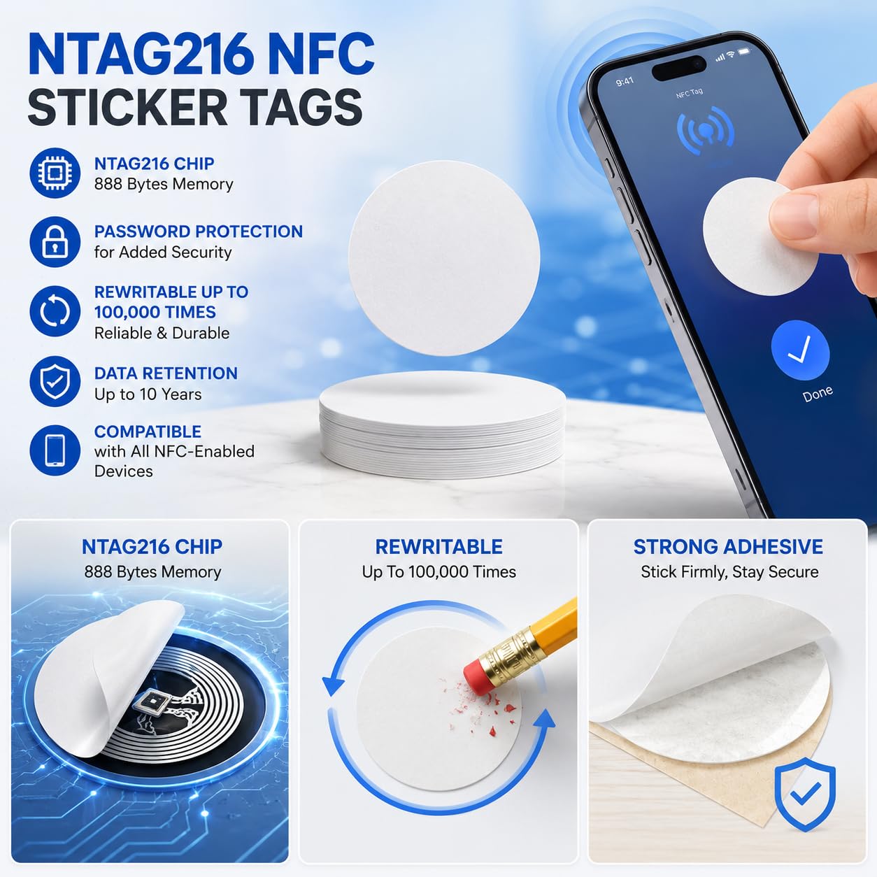 Amazon.co.jp：NTAG216 NFCステッカー 50枚パック、25mm プログラム