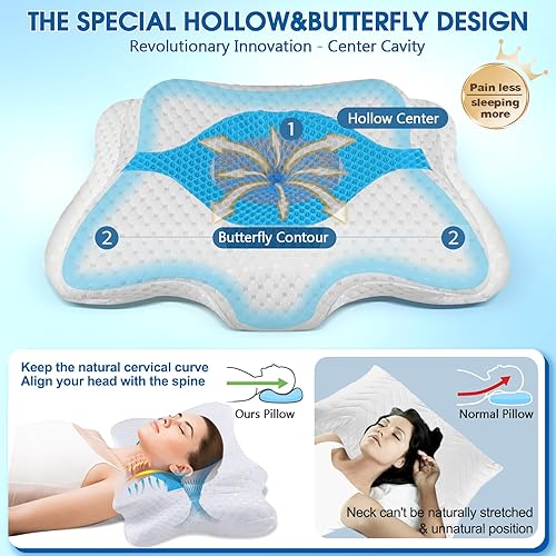 Miniatura 108 de Almohadas de espuma viscoelástica, almohada cervical para aliviar el dolor de cuello y hombros, almohada ergonómica de contorno de cama, suave