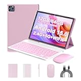 ICONLINK Android 15 Tablet 10 Inch, 12(3+9) GB RAM+64GB ROM, 2 in 1 Tablets with Keyboard Case Mouse Stylus, 1.8GHz Five-core Processor, 1280 * 800 IPS HD Screen, 5G WiFi6 BT 5.3 Tableta PC(Pink)