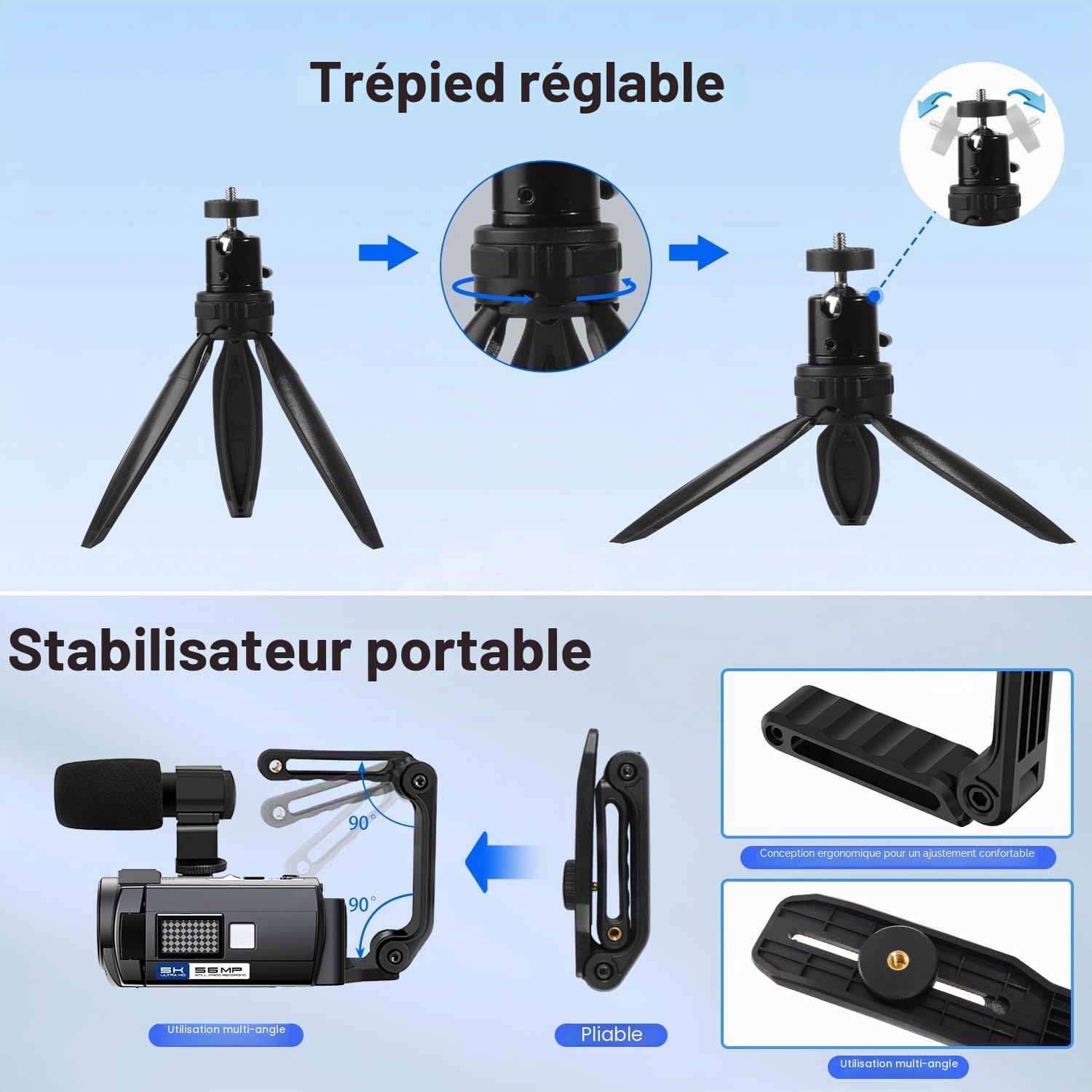 Caméra vidéo 5K 56MP Caméscope Vlogging Caméra YouTube, WiFi Vision nocturne 3" Écran tactile rotatif à 270° Video Camera avec carte 64 Go, microphone, stabilisateur, télécommande, 2 piles, trépied