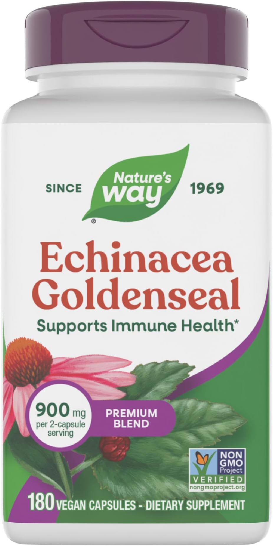 Nature's Way Premium Blend Echinacea Goldenseal 900 mg per Serving 180 Capsules