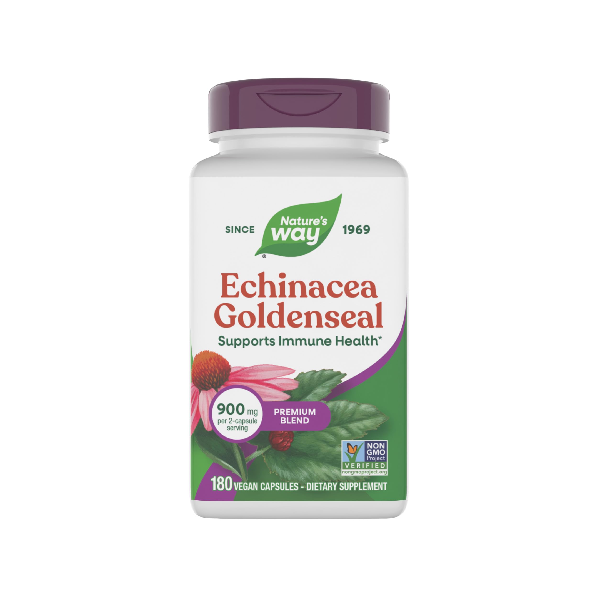 Premium Blend Echinacea Goldenseal 900 mg per Serving 180 Capsules