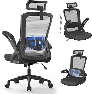 Office Chair, Ergonomic Desk Chair with 4D Pillow Lumbar Support Height & Depth Adjustment, Adjustable Headrest & Armrest, Comfy Waterfall Cushion, Tilting & Height Adjustment Home Office Desk Chairs