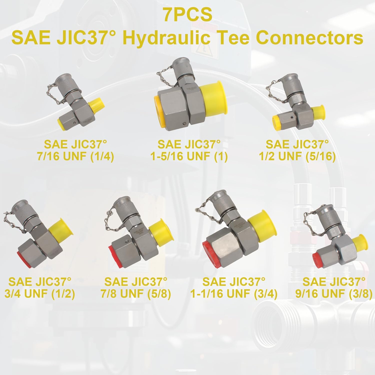 JIC37 Hydraulic Tee Connector, 7PCS Hydraulic Swivel Run Tees & Test Coupling Set