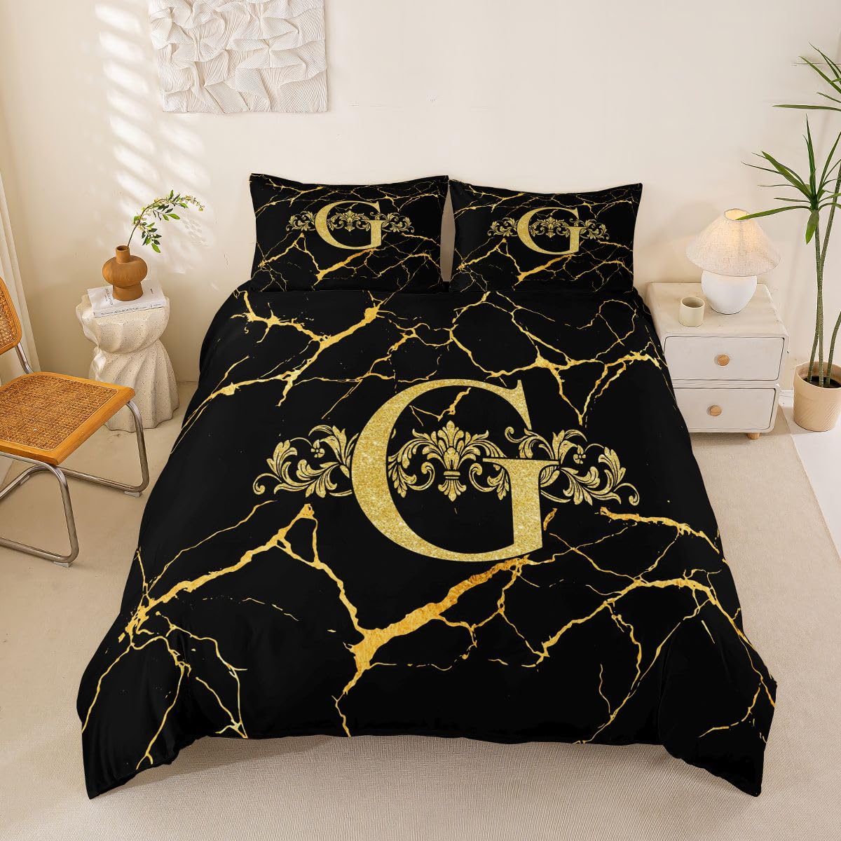 Housse de Couette 220x240 Lettre G en marbre moderne pour lit enfant