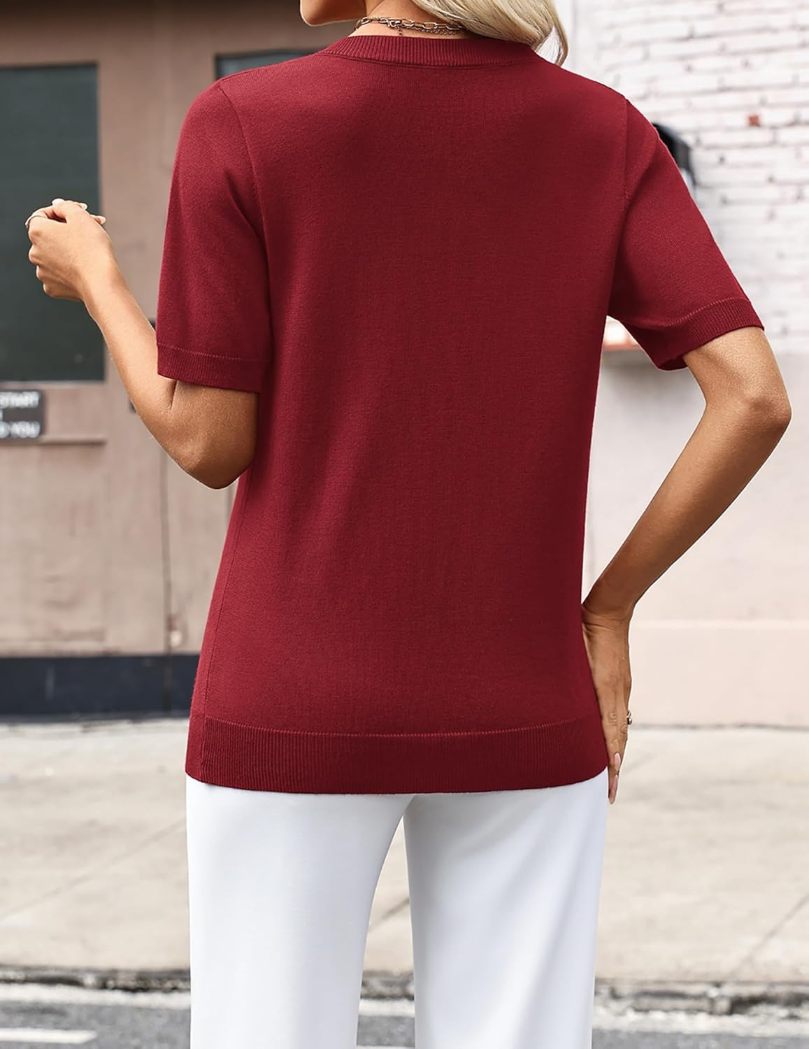 Zeagoo Womens Short Sleeve Sweaters 2026 Summer Lightweight V Neck Pullover Tops Dressy Business Casual Blouses Clothes - Image 4