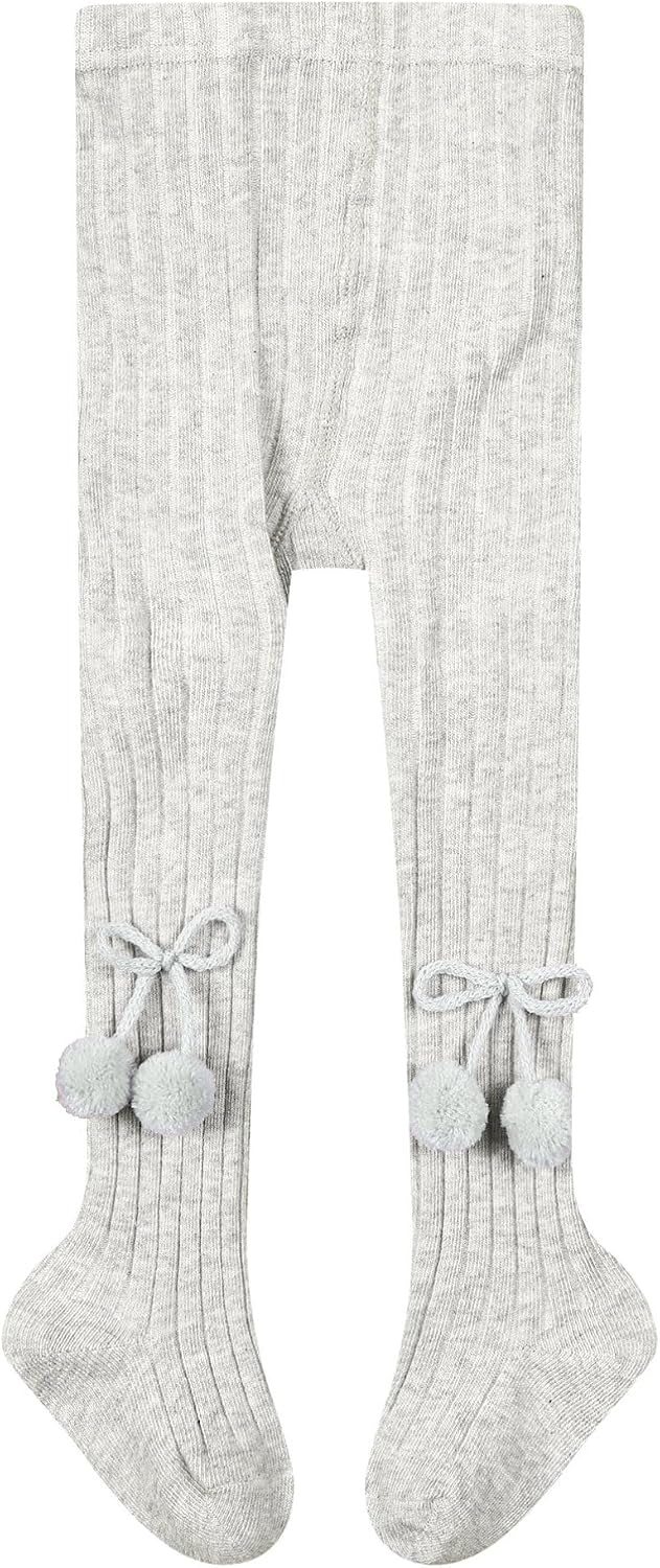 Sywiyi Baby Girls Footed Tights Fall Winter Warm Cozy Knitted Leggings Solid Color Bowknot Princess Stockings