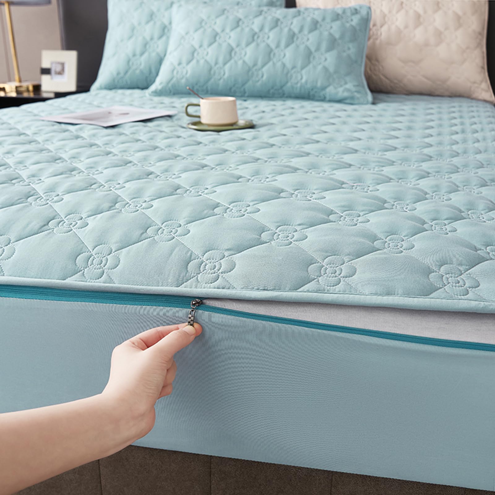 Housse Integrale Matelas Housse de Matelas avec Fermeture éclair 140x190 Personnalisable Housse Protection Matelas Déménagement Surmatelas Matelassé Respirante Protège/Couvre Matelas(200X220+23cm,B)