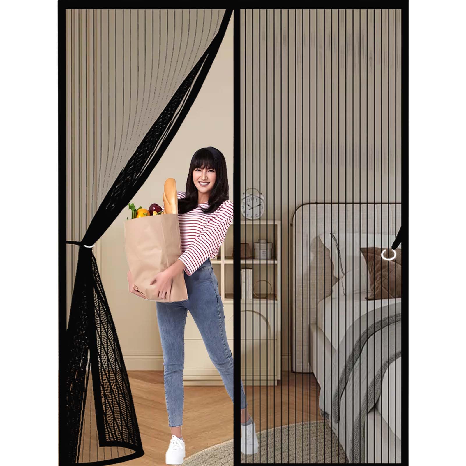 Moustiquaire fenêtre magnétique 133x204cm noire pour porte et balcon