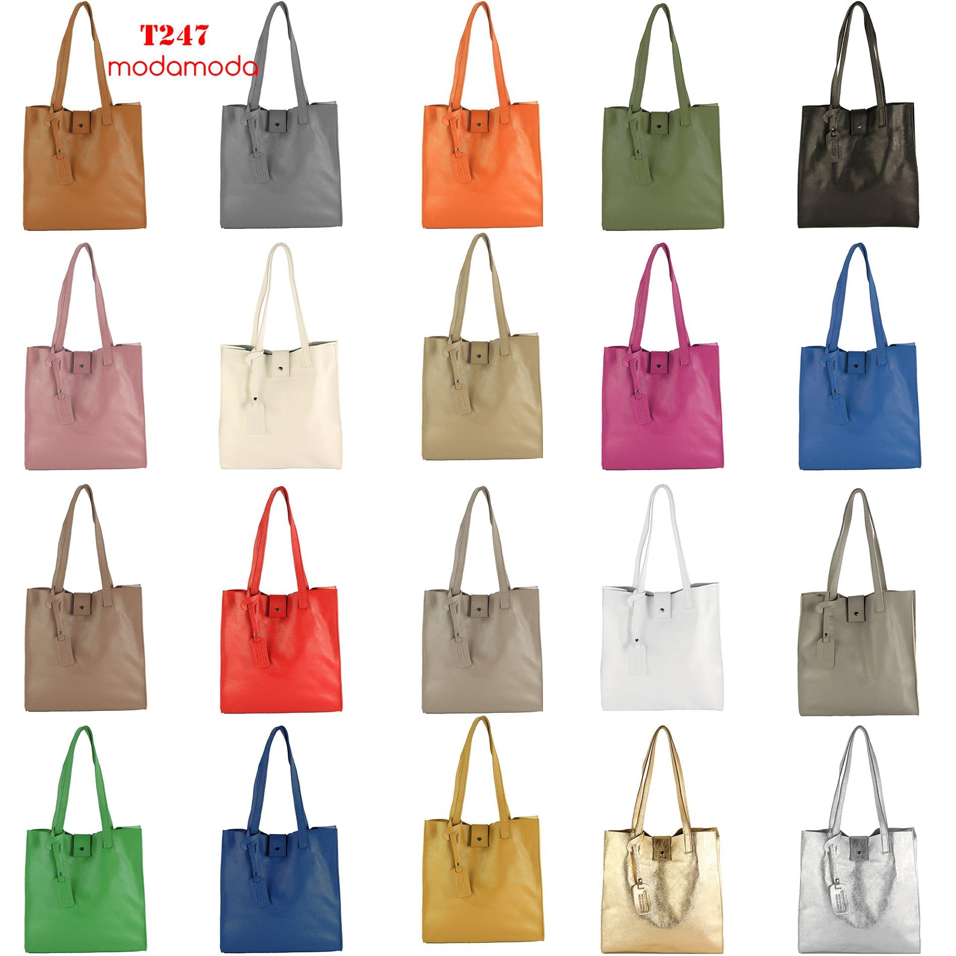 modamoda de T247 - Bolso de hombro para mujer con bolsillo interior, piel hecha a mano en Italia