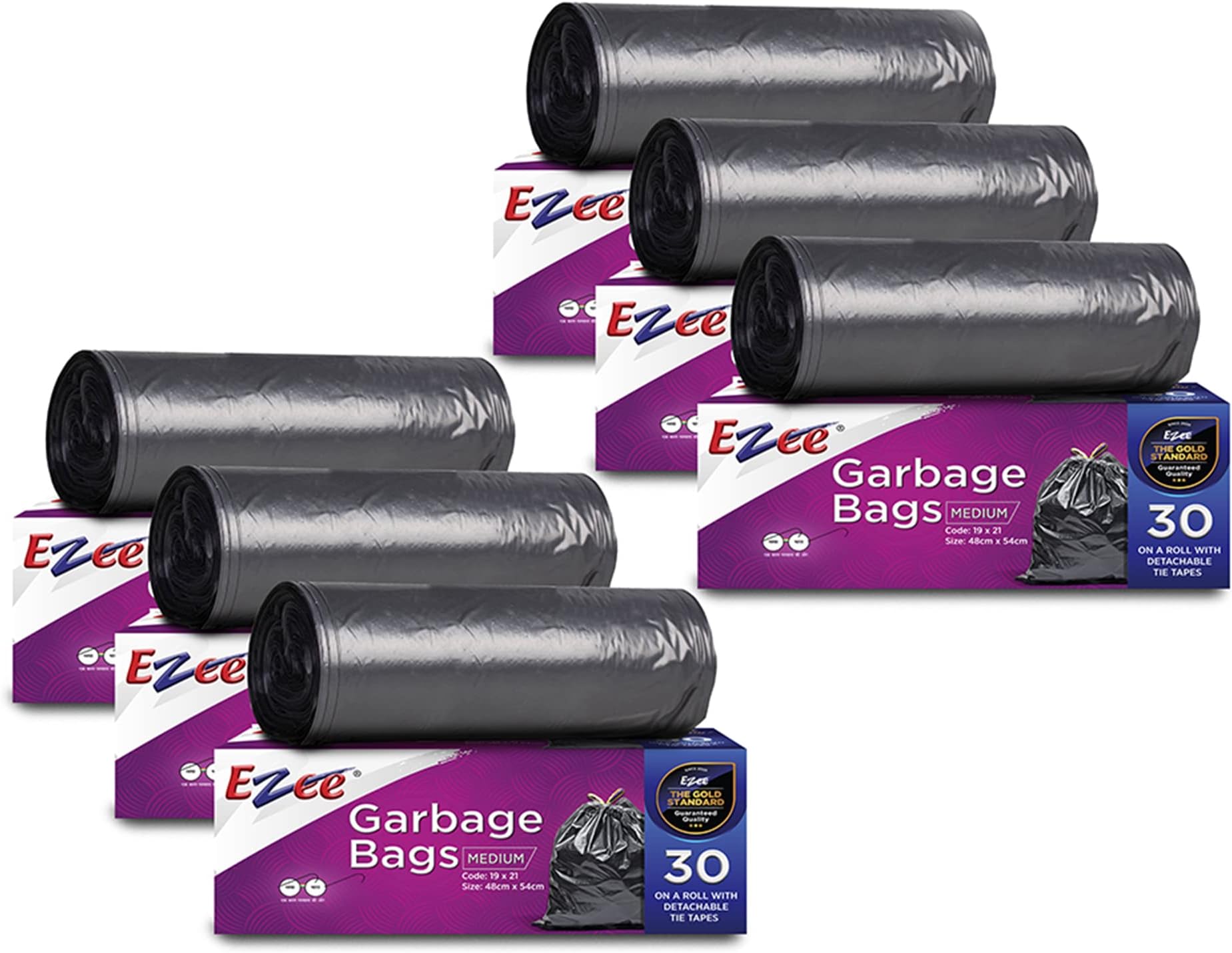 Ezee Black Medium Garbage Bags 180 Pcs | 19 X 21 Inch | 30 Pcs x Pack of 6 | Dustbin Trash Bag