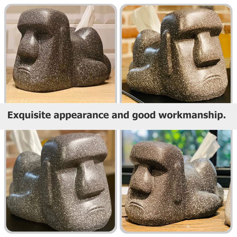 Porta Fazzoletti Moai in Resina Nera Decorativo per Bagno | Design Creativo e Unico, Uso Pratico Quotidiano, per Casa e Ambiente Domestico