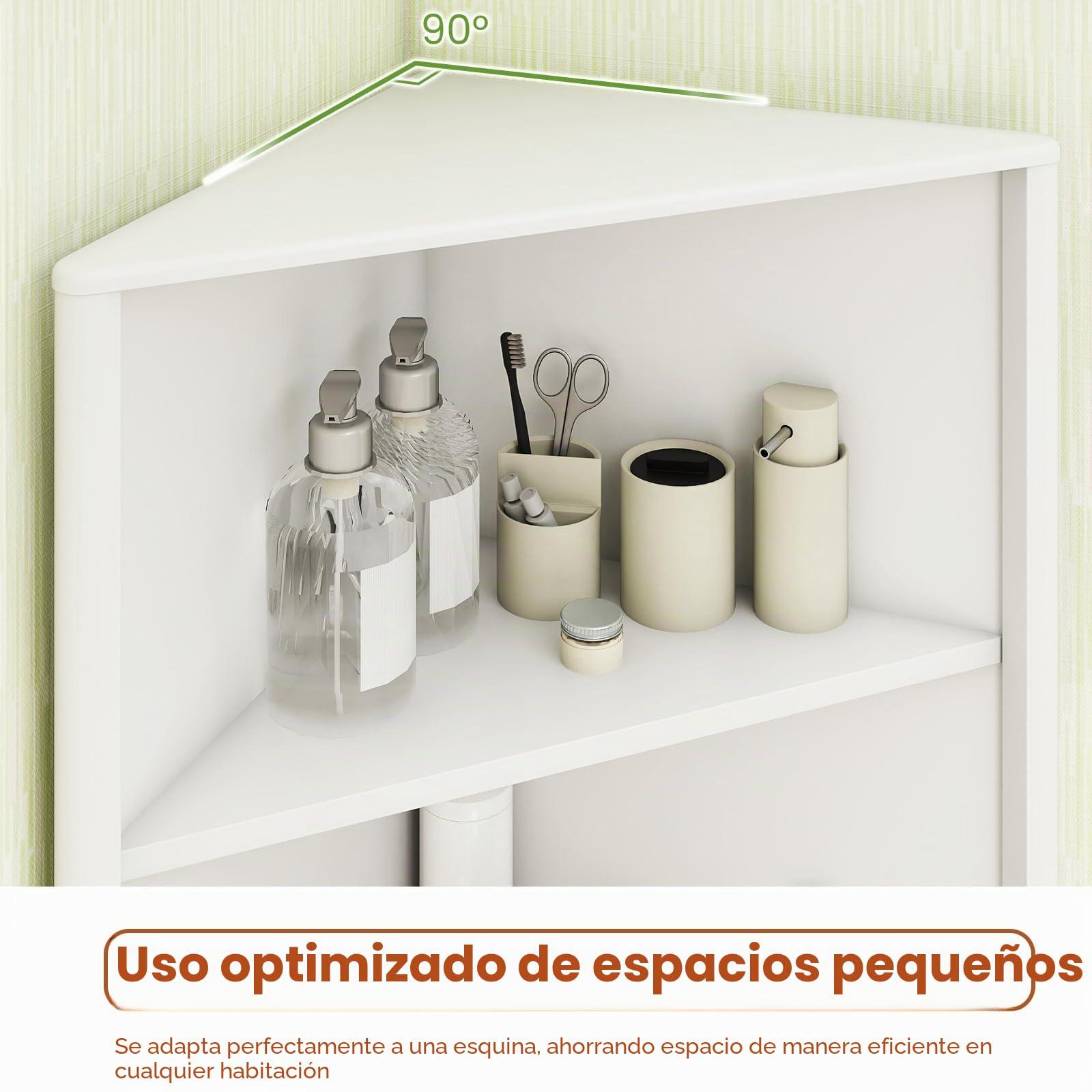 LIFEZEAL Mueble de baño esquinero para Ahorrar Espacio, Armario de baño de Esquina, 58 x 32 x 172,5 cm, aparador de Cocina, despensa, con estantes Ajustables, 5 Compartimentos, 2 Puertas (Blanco)