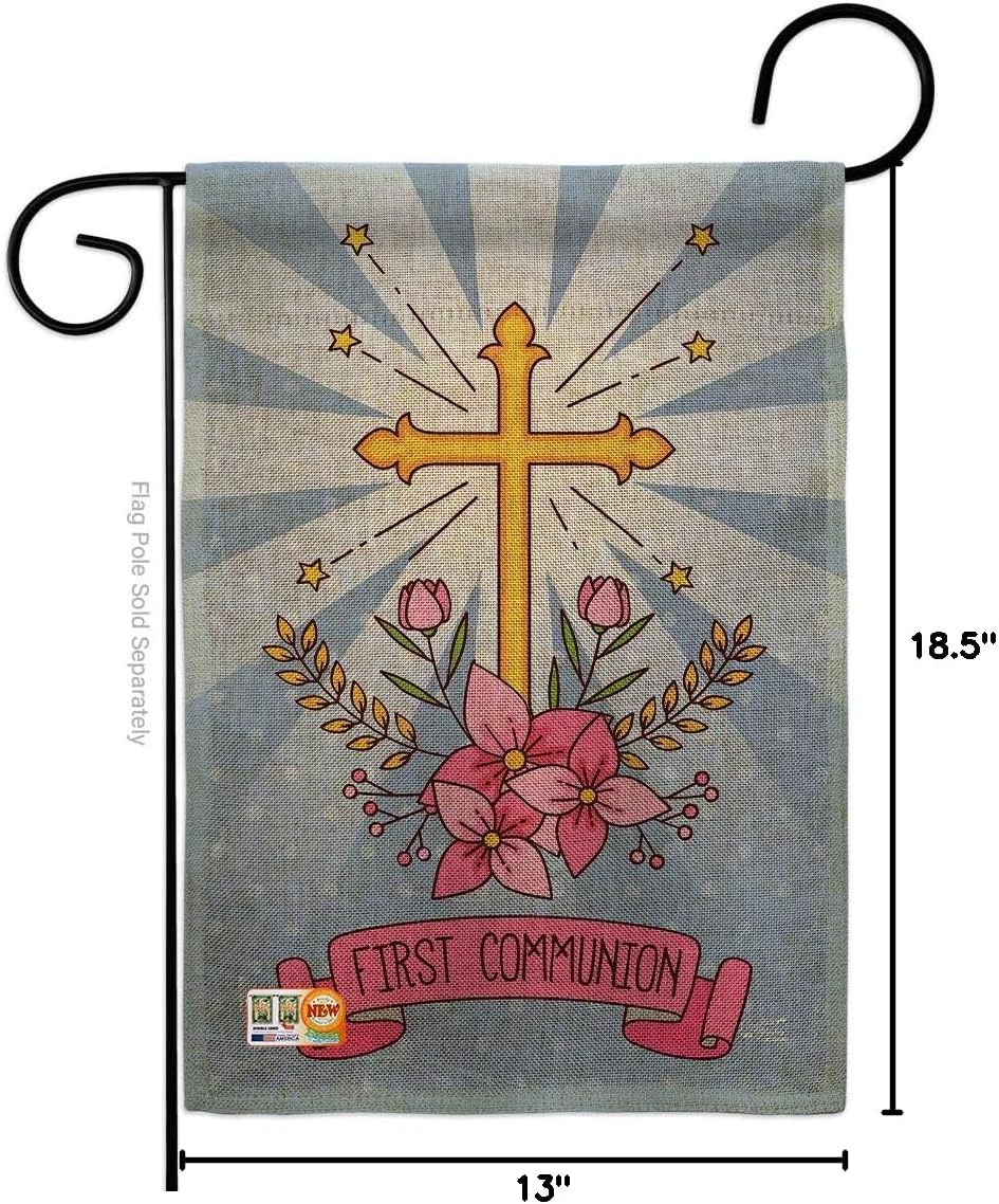 Holy Communion Burlap Burlap Garden Flag Religious First Cross Chalice Eucharist Christian Religion Tradition Small Decorative Gift Yard House Banner Double-Sided Made In USA 13 X 18.5