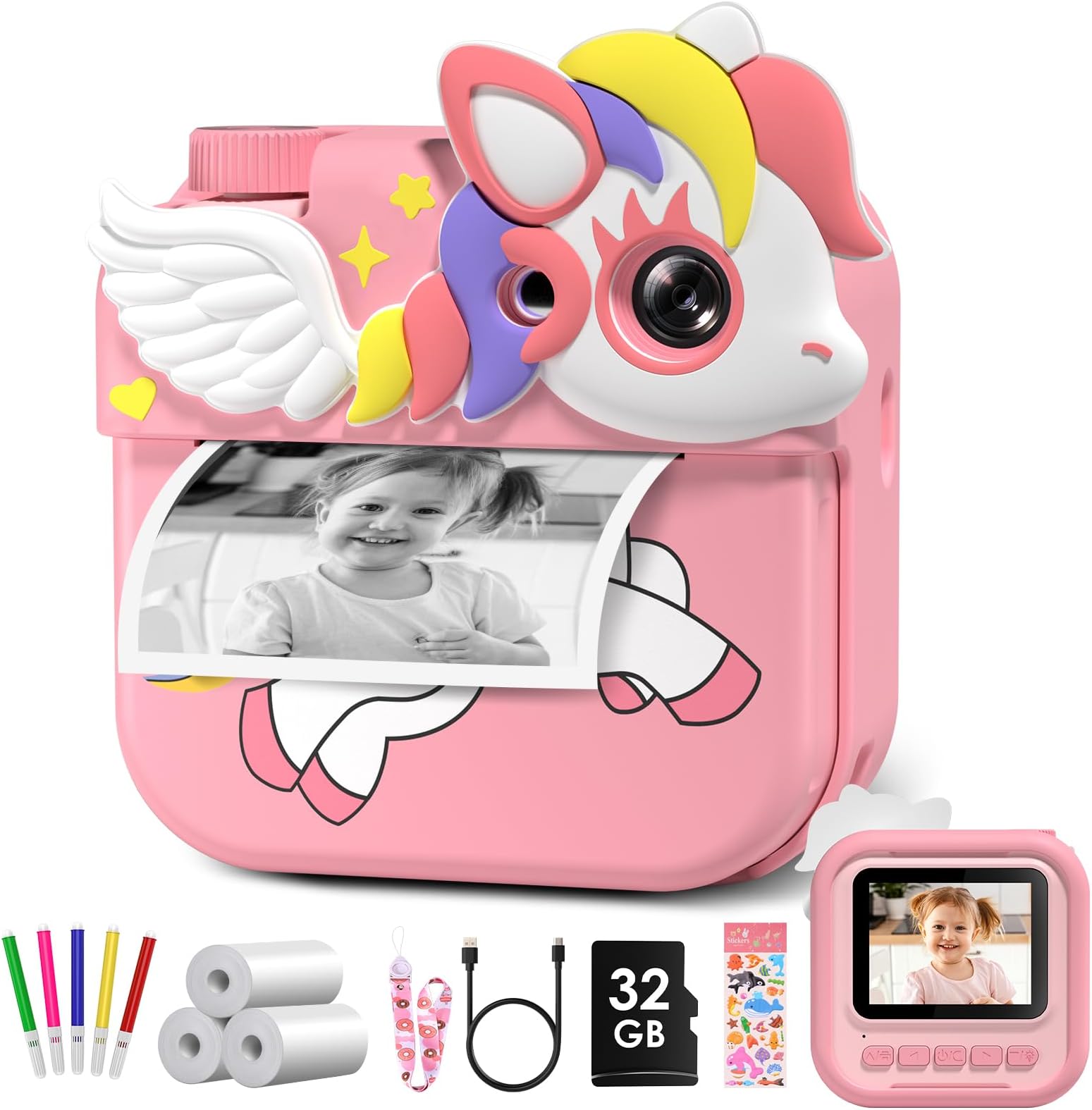 Amazon.com : Instant Camera for Kids,Unicorns Kids Camera Instant Print Toys for Girls,Selfie ...
