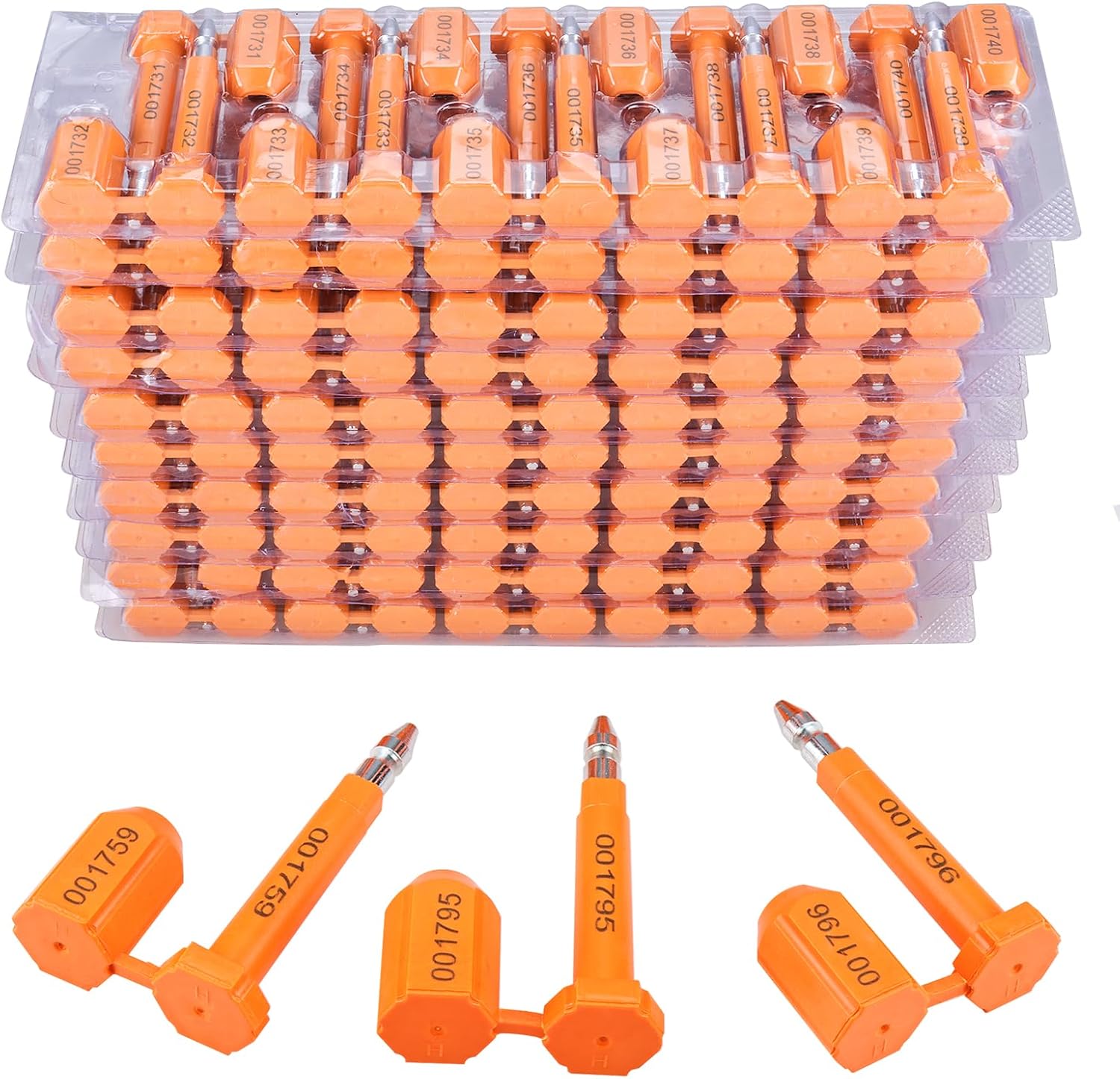 NovelBee 100pcs Bolt Seal Shipping Seal with Print Progressive Numbering for Cargo Containers and Truck Trailers, Cargo Container Seals (Orange)