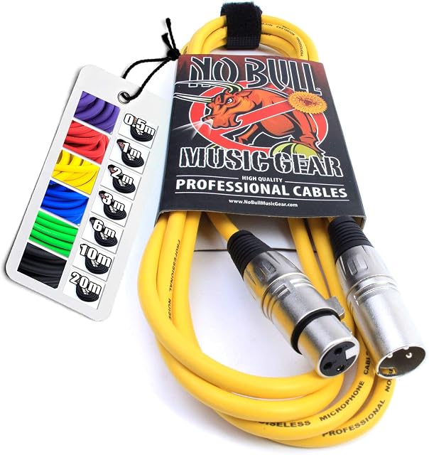 No Bull Nordell Music Gear' Premium XLR Cable (Yellow, 2m): Achieve a Clearer Audio Signal with Balanced Male to Female Microphone Lead, plus Cable Tie