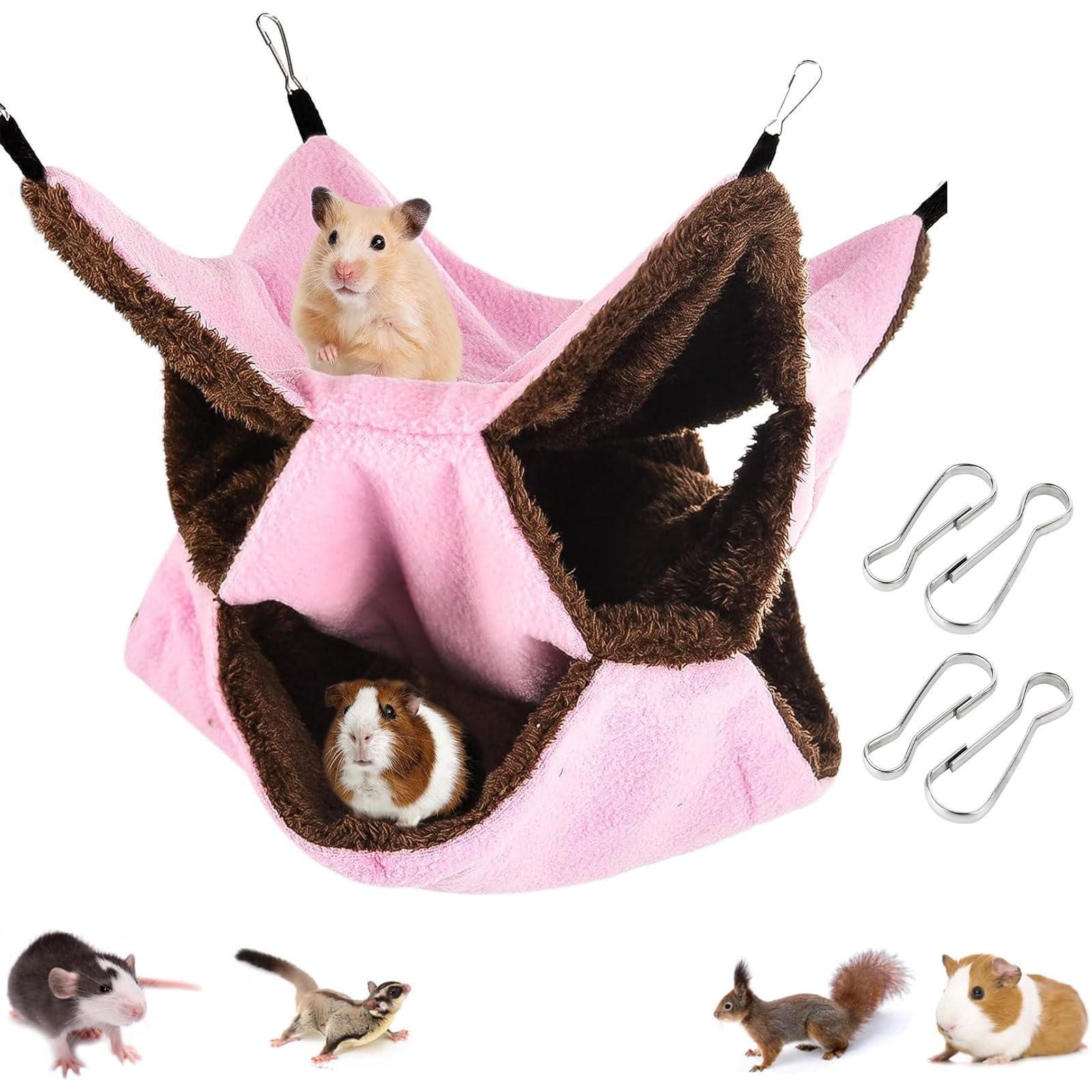 Amaca da Appendere per Piccoli Animali, Morbida e Calda Gabbia per Animali Domestici, Amache Furetti Letto Morbido, a 3 Strati, Per Criceti, Scoiattoli, Furetto, Porcellino d'India, 30 x 30cm, Rosa