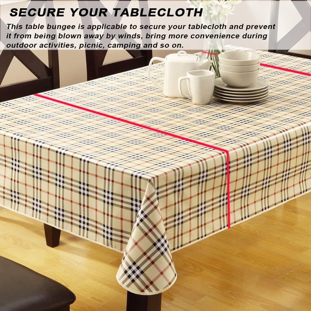 16 Pack Table Bungees, Tablecloth Strap Elastic Table Cloth Band Shock Absorbent Tablecloth Clips Cord to Hold Down Clamps for Outdoor Tables Kitchen Picnic Camping Wedding Party, 4 Colors