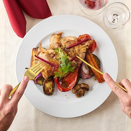 Miniatura 6 de Qeirudu Juego de cubiertos de plástico dorado de 100 piezas, cubiertos desechables de plástico resistentes, incluye 50 tenedores, 25 cucharas y 25