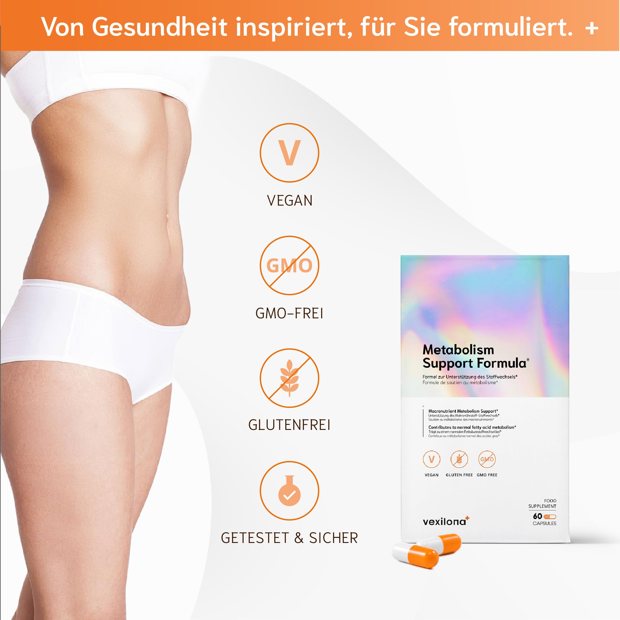 Die Stoffwechsel-Unterstützungsformel mit Grüntee-Extrakt, Guarana-Extrakt, Cholin, Vitamin C und Zink zur Unterstützung des Körpers, 60 Kapseln (1 Packung)