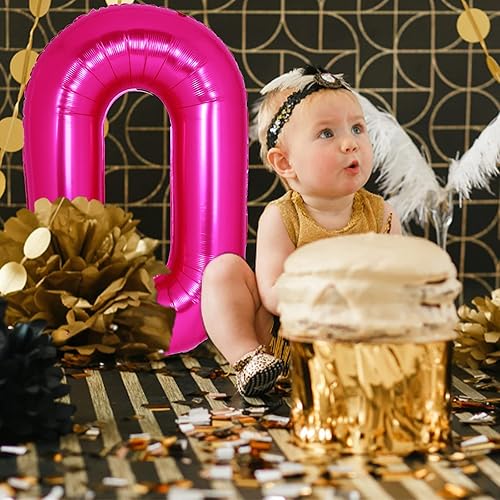 Miniatura 3 de Globo gigante de 40 pulgadas, color rosa intenso con el número 15, globos de aluminio de aluminio de Mylar con helio para fiestas de cumpleaños,