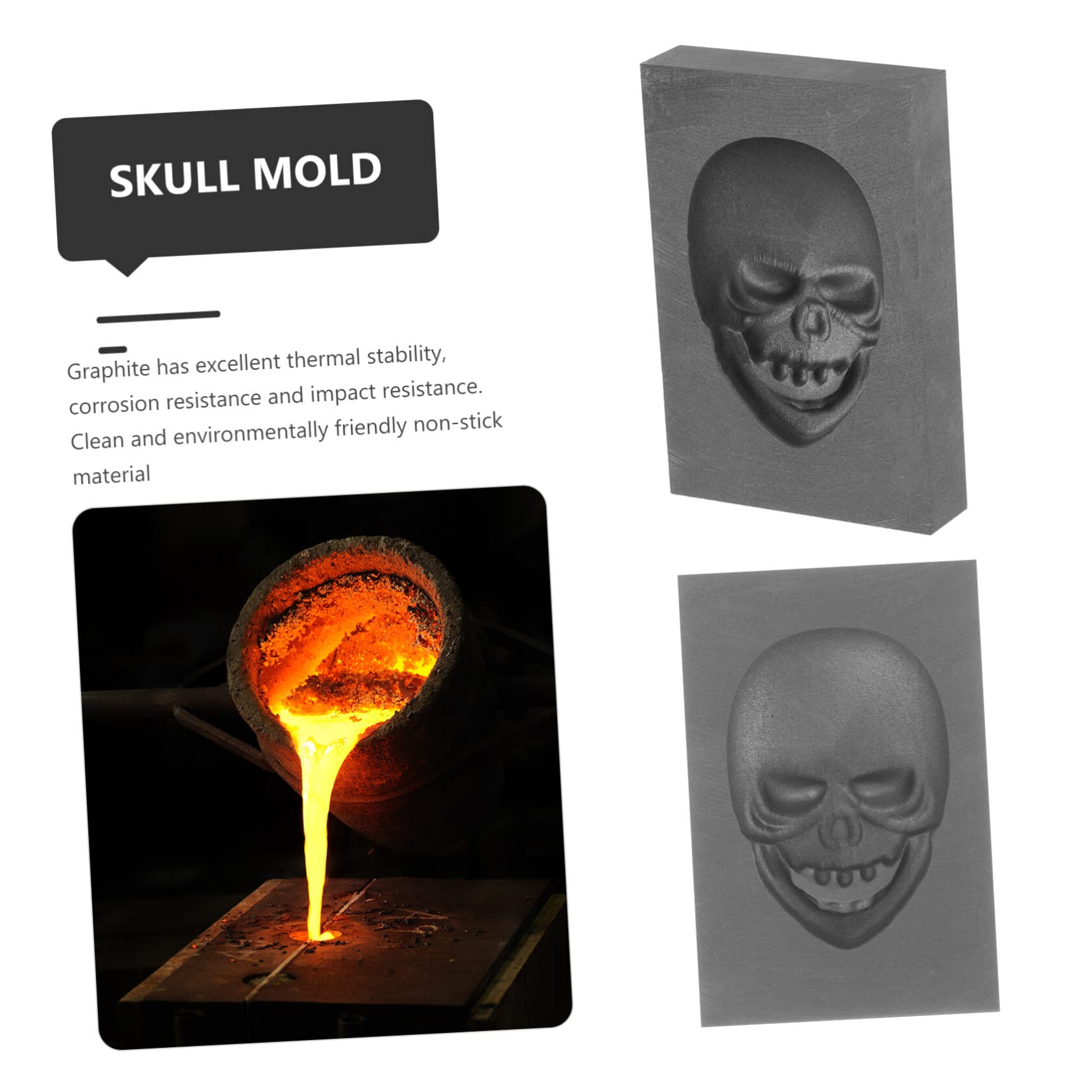 Cabilock Molde de Lingotes de Grafito Forma de Calavera Herramienta para Fundición de Grafito para Proyectos de Bricolaje y Escultura