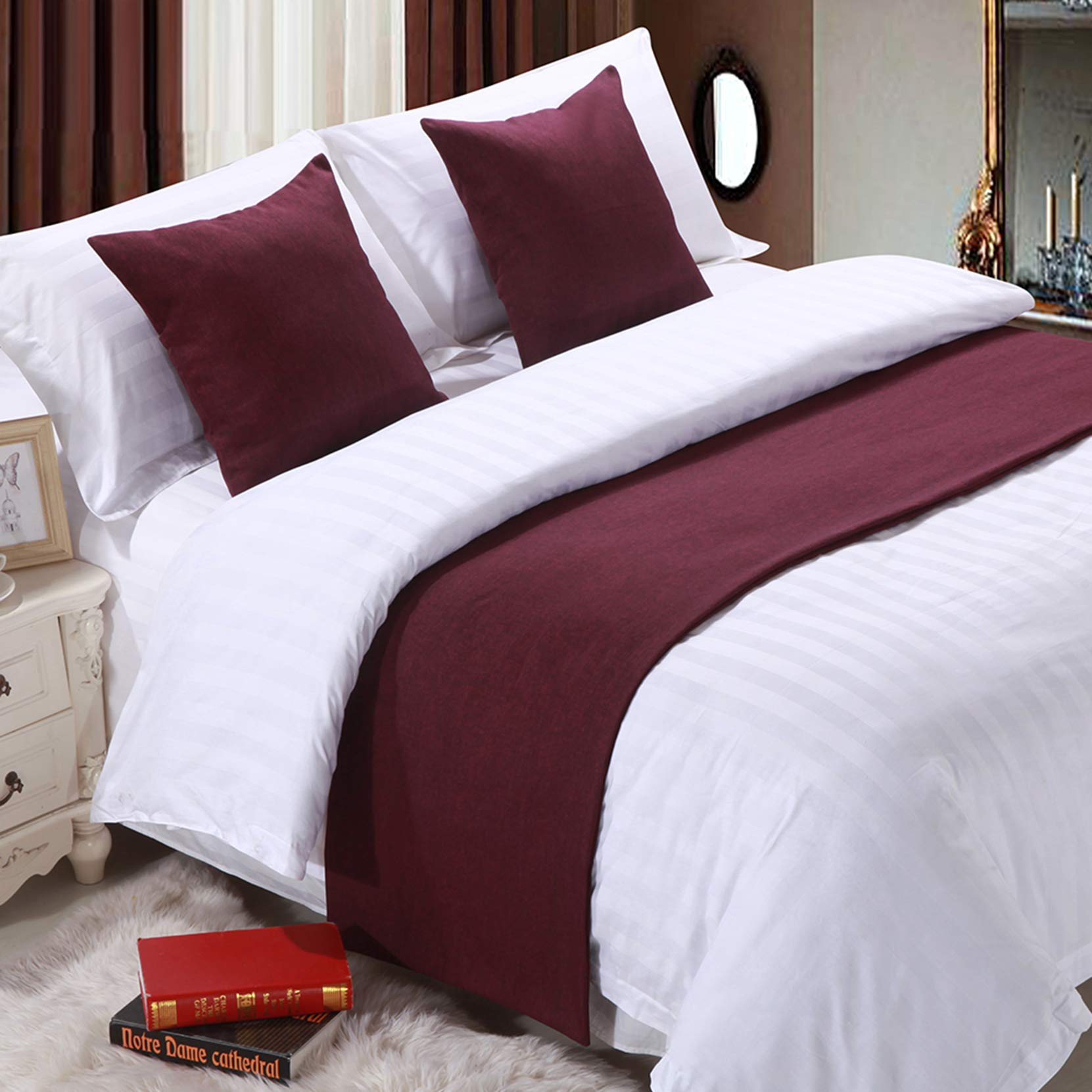 BAMCQ Bed Runner bed runners Hotel bedding premium bed tails bed flag bed tail pad bed cover bed tail trim strip purple red_50x240cm (1.8m bed)