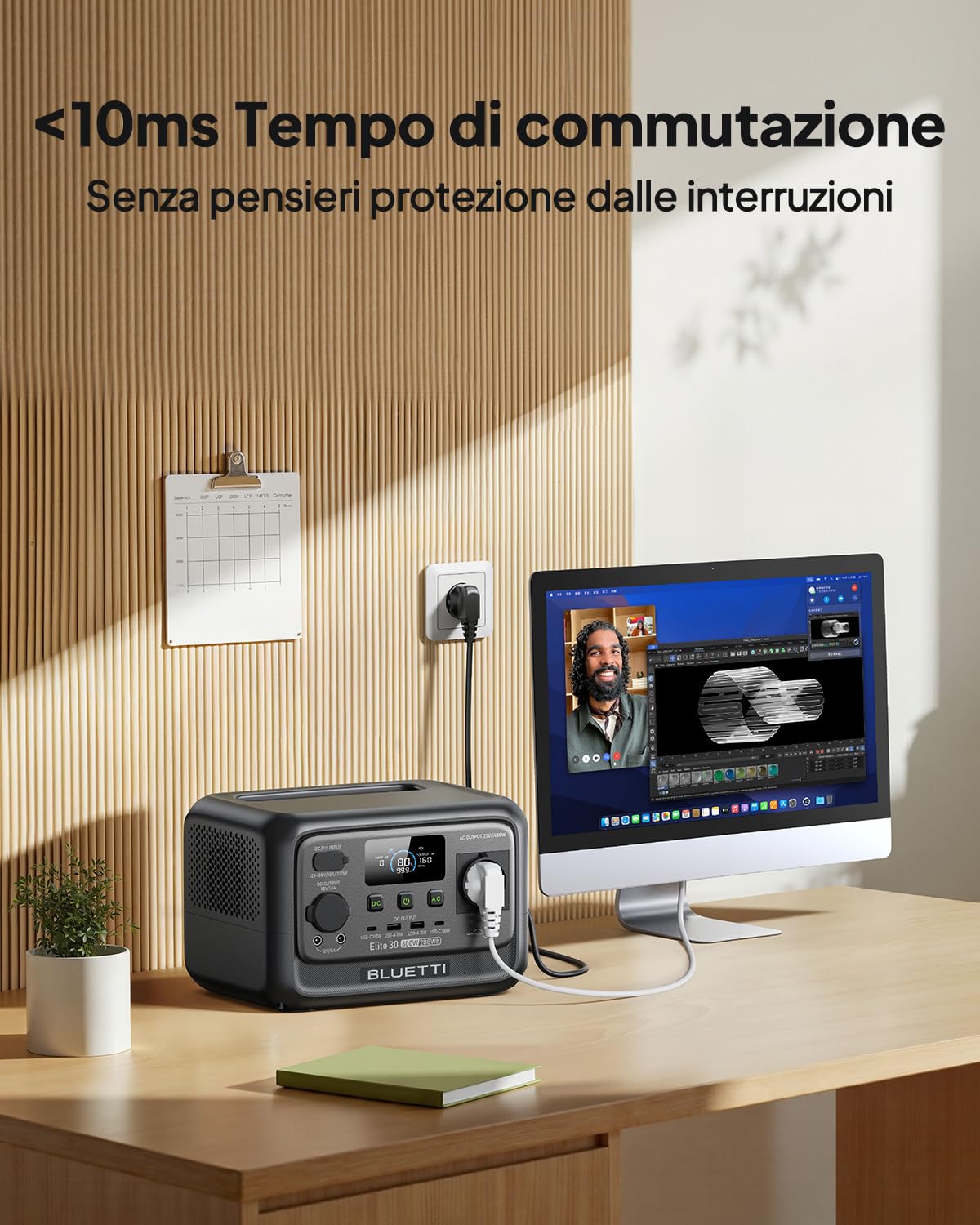 BLUETTI Generatore Solare Elite 30 V2 con 100W Pannello Solare | 288Wh LiFePO4 Centrale Elettrica Portatile, 600W Prese CA (1500W Picco), per Campeggio, Uso Domestico, Emergenza
