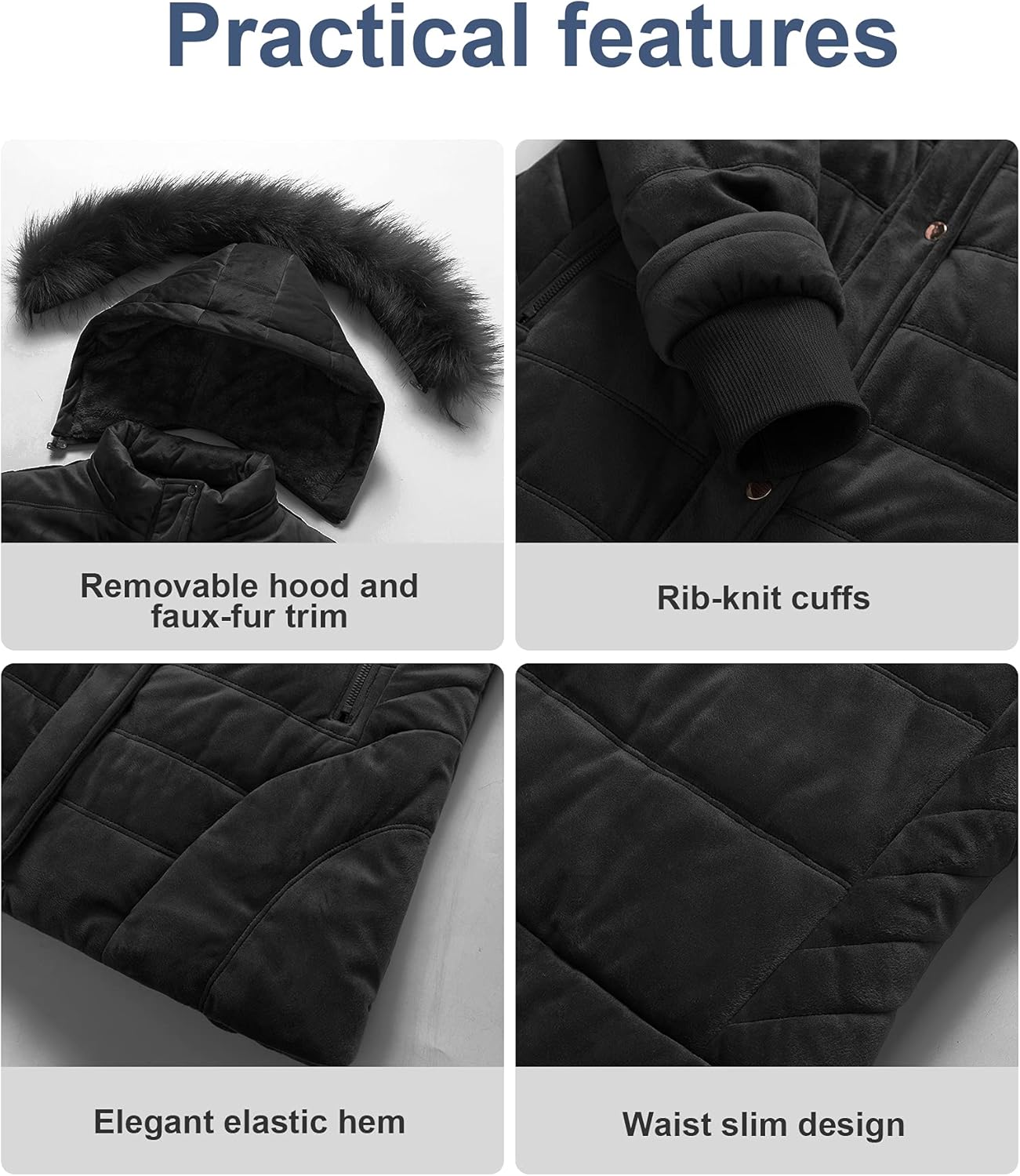 Chrisuno Women's Warm Winter Coat Velvet Puffer Jacket Quilted Faux Fur Hood - Image 6