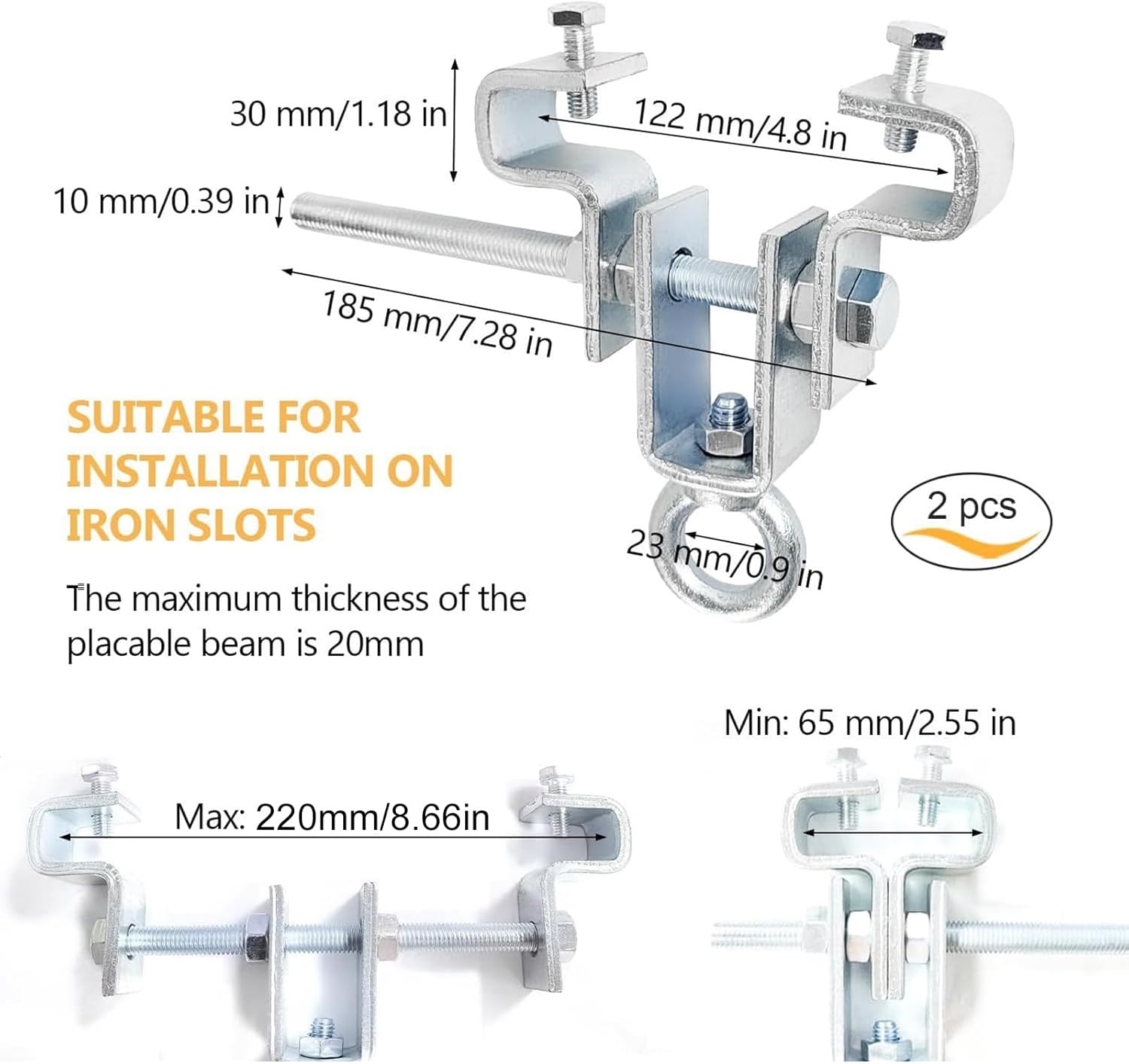 Punching Bag Hanger, I Beam Steel Mount Clamp, Industrial Bracket Boxing Equipment, Strong Reliable Design, Quick Attach Function, Martial Arts Fitness Training Tool, Gym Home Fighting Setup