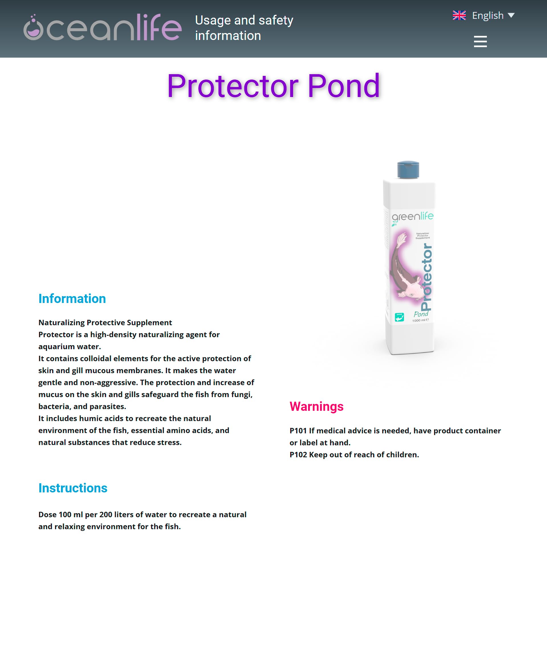 Oceanlife Greenlife Protector Pond - 5000 ml - Naturalizzante, protettore, supplemento per Acqua del laghetto - by