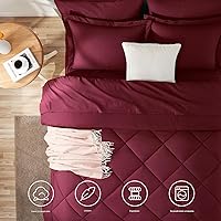 Vista 2 de CozyLux Juego de edredón de tamaño Queen, rojo burdeos, toda la ropa de cama en una sola bolsa, 7 piezas: edredón, fundas de almohada y de almohada