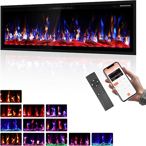 Miniatura 16 de BREEZEHEAT Chimenea eléctrica de 42 pulgadas, empotrada y montada en la pared, calentador de 750/1500 W con control de temperatura, opciones de