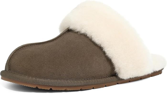 KIDMI 100% Genuine Suede Slippers for Women Fuzzy Warm Scuff House Shoes