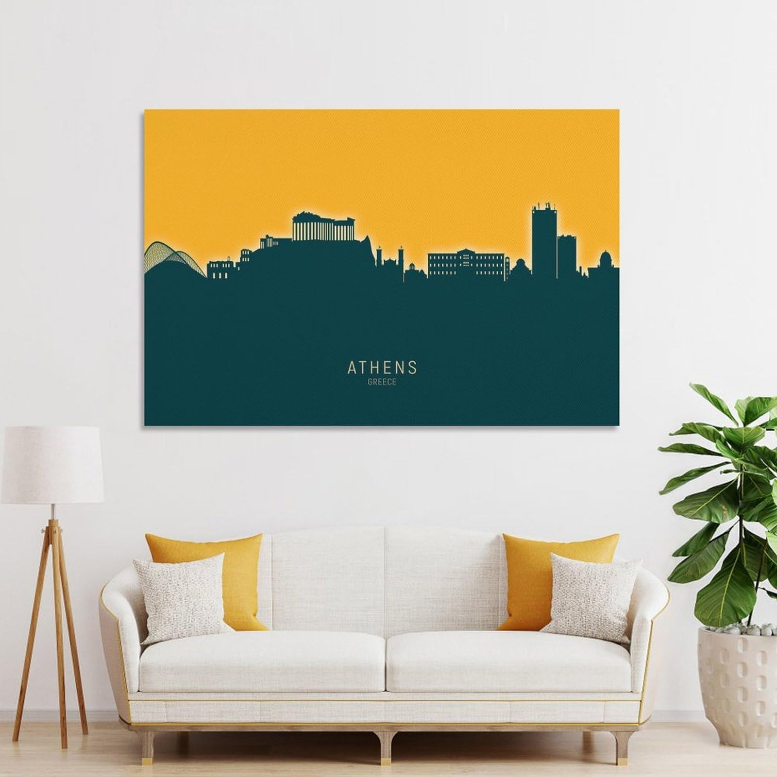 Junmoney Athens Skyline Greece Canvas Wall Decor, 20x30inch(50x75cm), for Home Office, Desk Area Or Studio, Wall Art That Adds Style to Work Areas