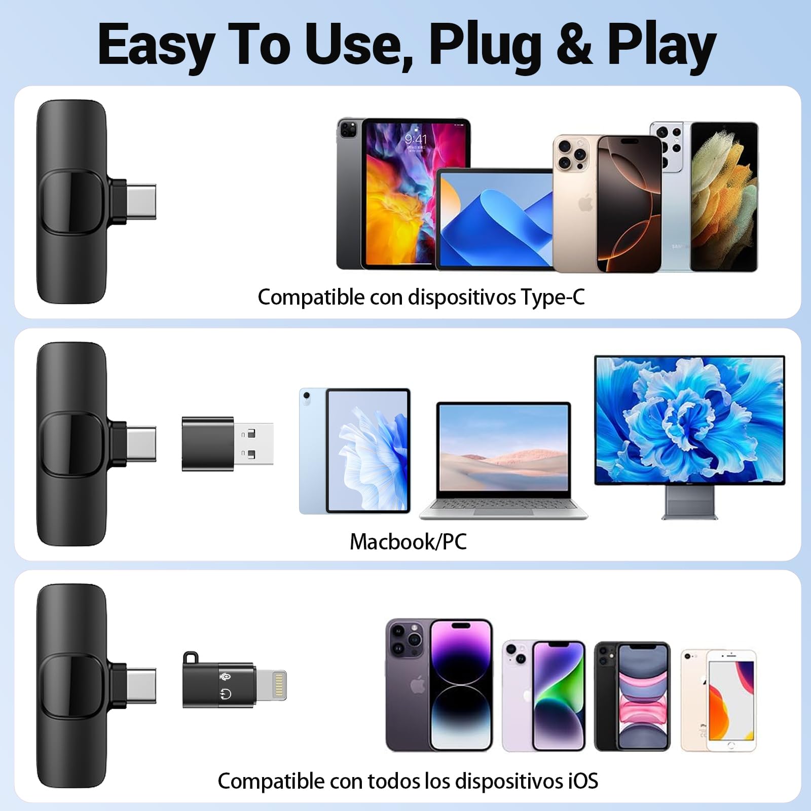 Micro Cravate sans Fil, Mini-Microphone à Clip Plug-and-Play avec Réduction de Bruit, Compatible iPhone, Android, Idéal pour Enregistrement Vidéo, Vlogs, TikTok, Youtube, Streaming en Direct