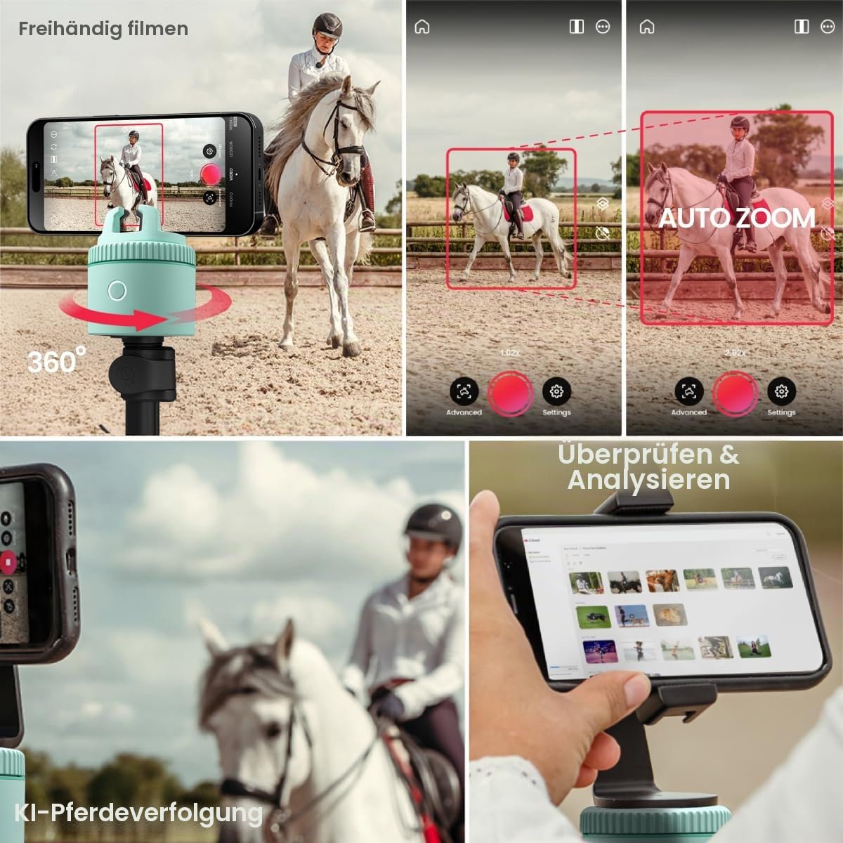 Pivo Equestrian Pod Auto Tracking Phone Holder Face, Body & Horse Tracker, 360° Rotation, 6 Speed, Stand for Video Recording with Remote Control (Green)