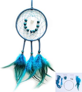 DIY Dream Catcher Beginner Kit, Making Dream Catcher Supplies Include Metal Hoop, Feathers, Faux Suede Cord, Thread, Wood Beads Indigo