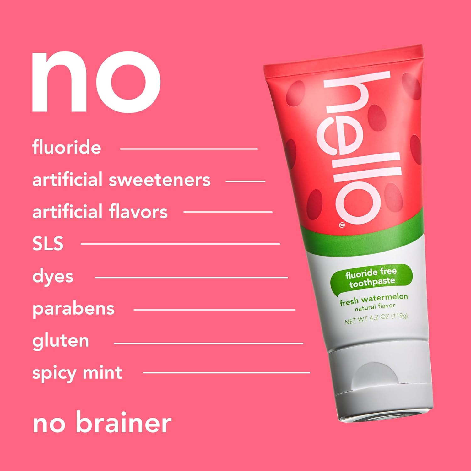 hello Fresh Watermelon Fluoride Free Kids Toothpaste, 4.2 Oz Tube (Pack of 12)