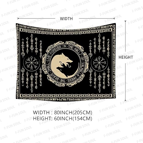 Miniatura 10 de F-FUN SOUL Tapiz de los vikingos nórdicos, franela suave grande de 80 x 60 pulgadas, diseño de runa celta vikinga valknut escandinava, tapiz de
