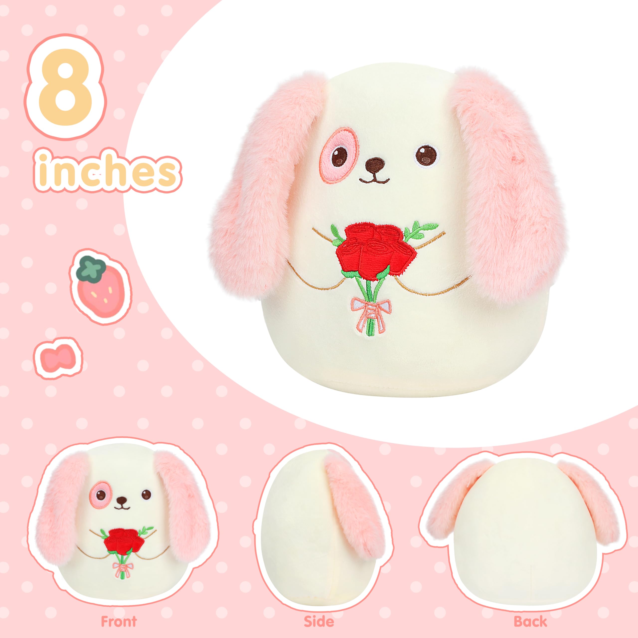 Easfan Rose Stuffed Puppy Plush Pillow, Kawaii Floppy Ears Soft Toy with Rose, Gifts for Birthday Valentine Wedding Anniversary for Girls,Kids,Boys,Women