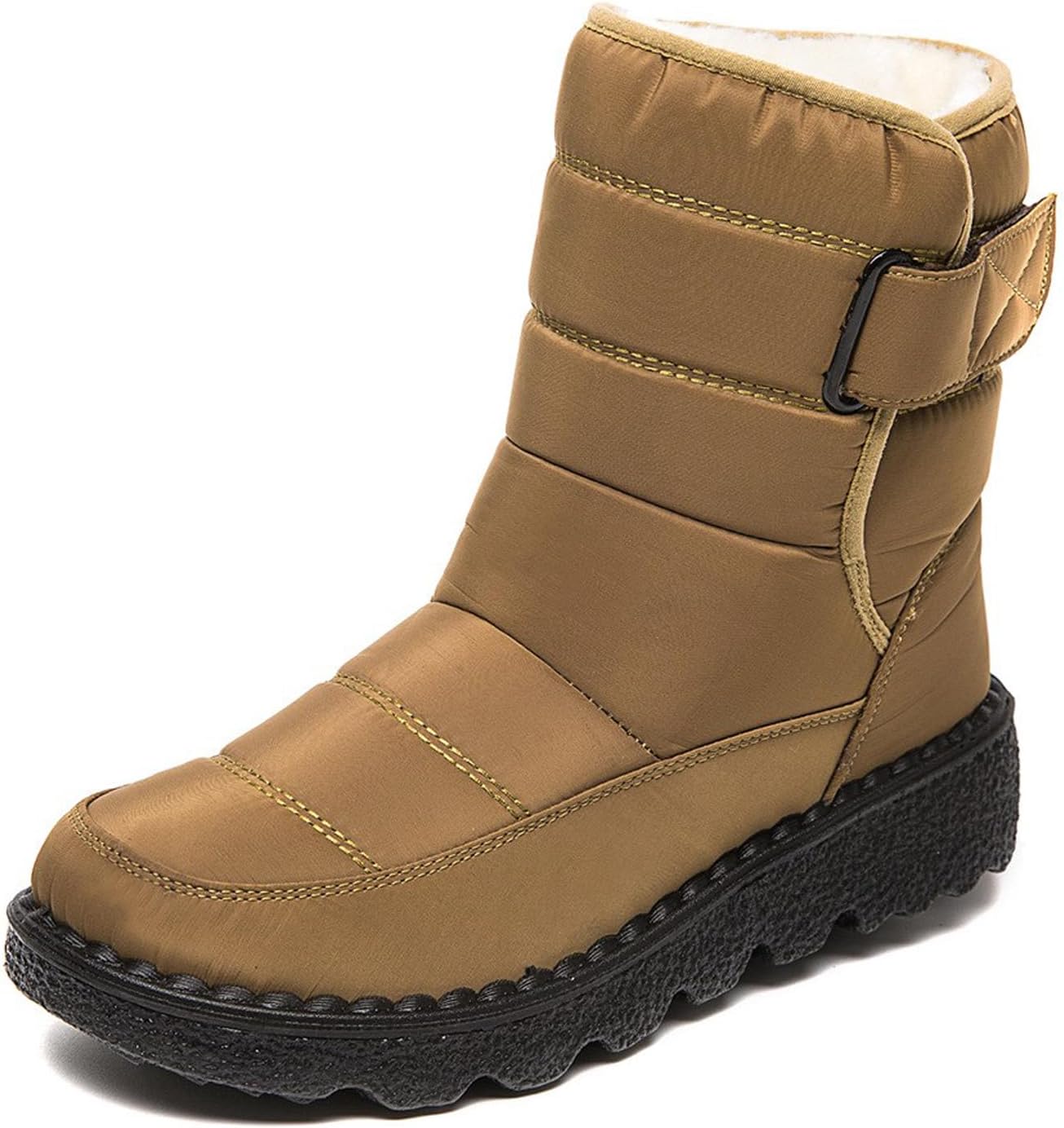 Women'S Waterproof Cloth Warm Snow Boots With Hook And Loop Comfortable Round Toe Plush Lining Slip-On Waterproof Winter Boots For Outdoor, Mountaineering, Leisure