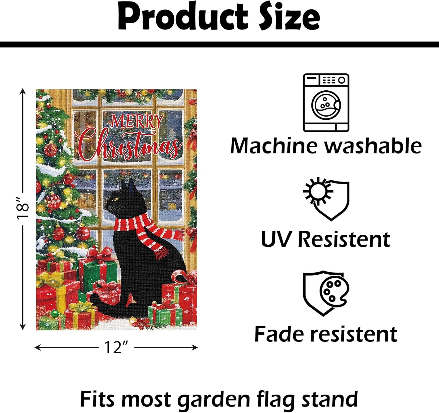 Heyfibro Merry Christmas Black Cat Garden Flag 12x18 Inch Double Sided Decorative Christmas Trees Yard FLags Small Garden Flags for Outside Holiday House Farmhouse Outdoor Decoration - Image 5