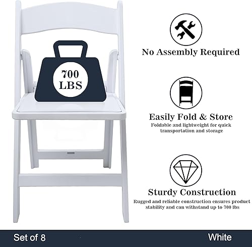 Miniatura 5 de Silla plegable de resina blanca con cojín y respaldo, capacidad de peso de 700 libras, silla para eventos, silla plegable ligera para interiores y