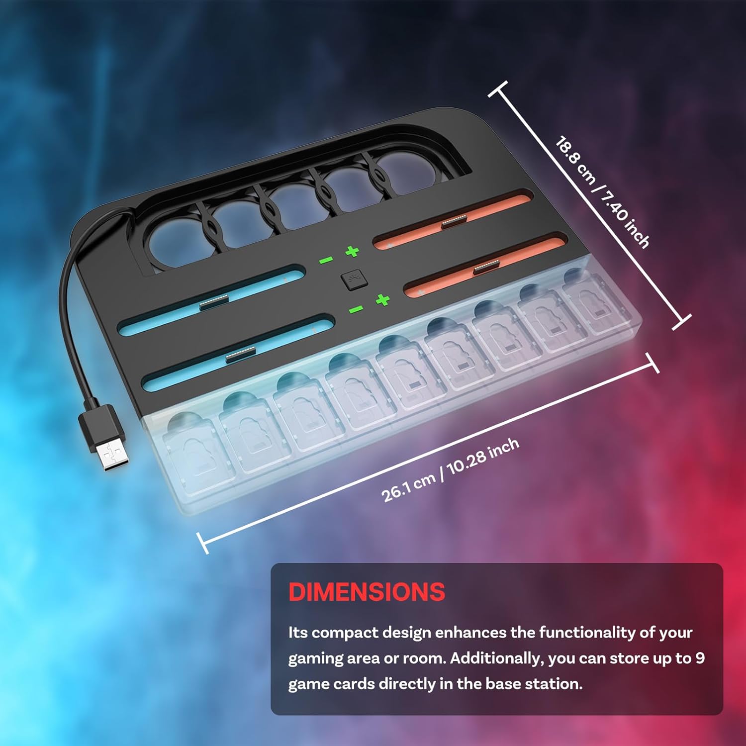 Charging Dock Station for Nintendo Switch 2 by MMOBIEL – Charging Station for 4 Joy-Con Controllers – RGB Lighting, 9 Game Card Slots, LED Charge Indicators – Charging Organizer for NS2 Accessories - Image 6