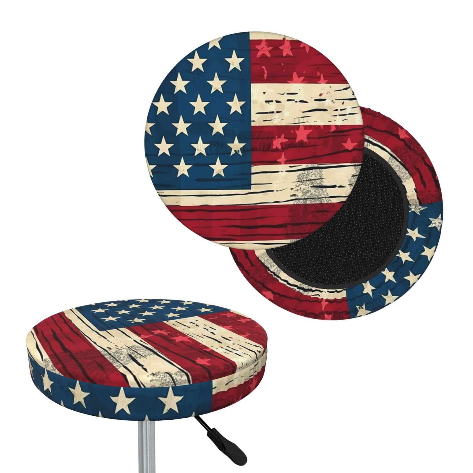 NONHAI American Flag Pattern Bar Stool Cover Round Elastic Stool Cushion Covers Dustproof Bar Chair Cover Washable Stool Cushion Slipcover Stretch Stool Seat Covers for 12-14 Inch Chair