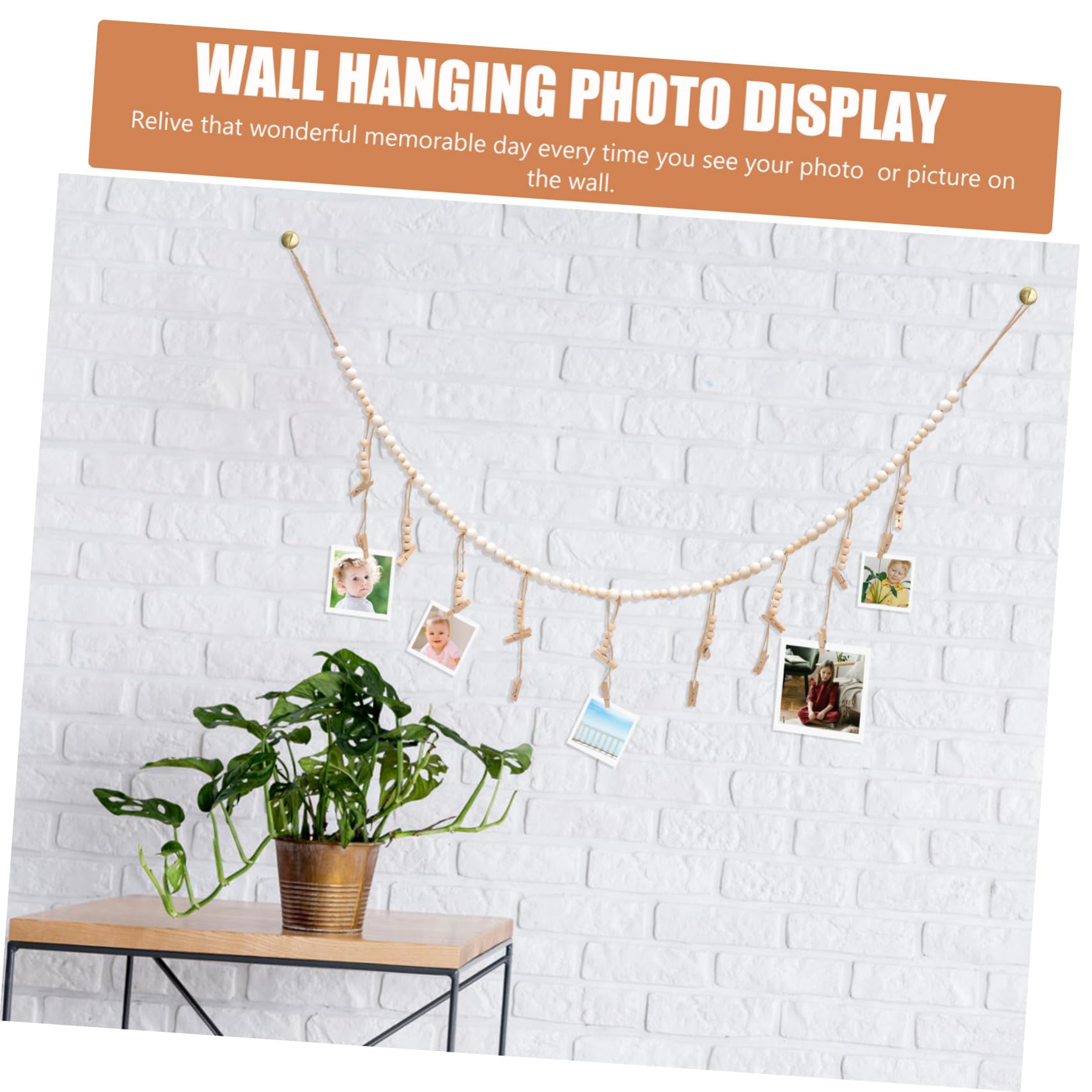 Alipis 5 Stück Wandhängende Fotodarstellung mit Holzperlen Girlande Fotohalter mit Clips für Kreative Wanddekoration für Kinderfotos Hochzeiten und Besondere Anlässe