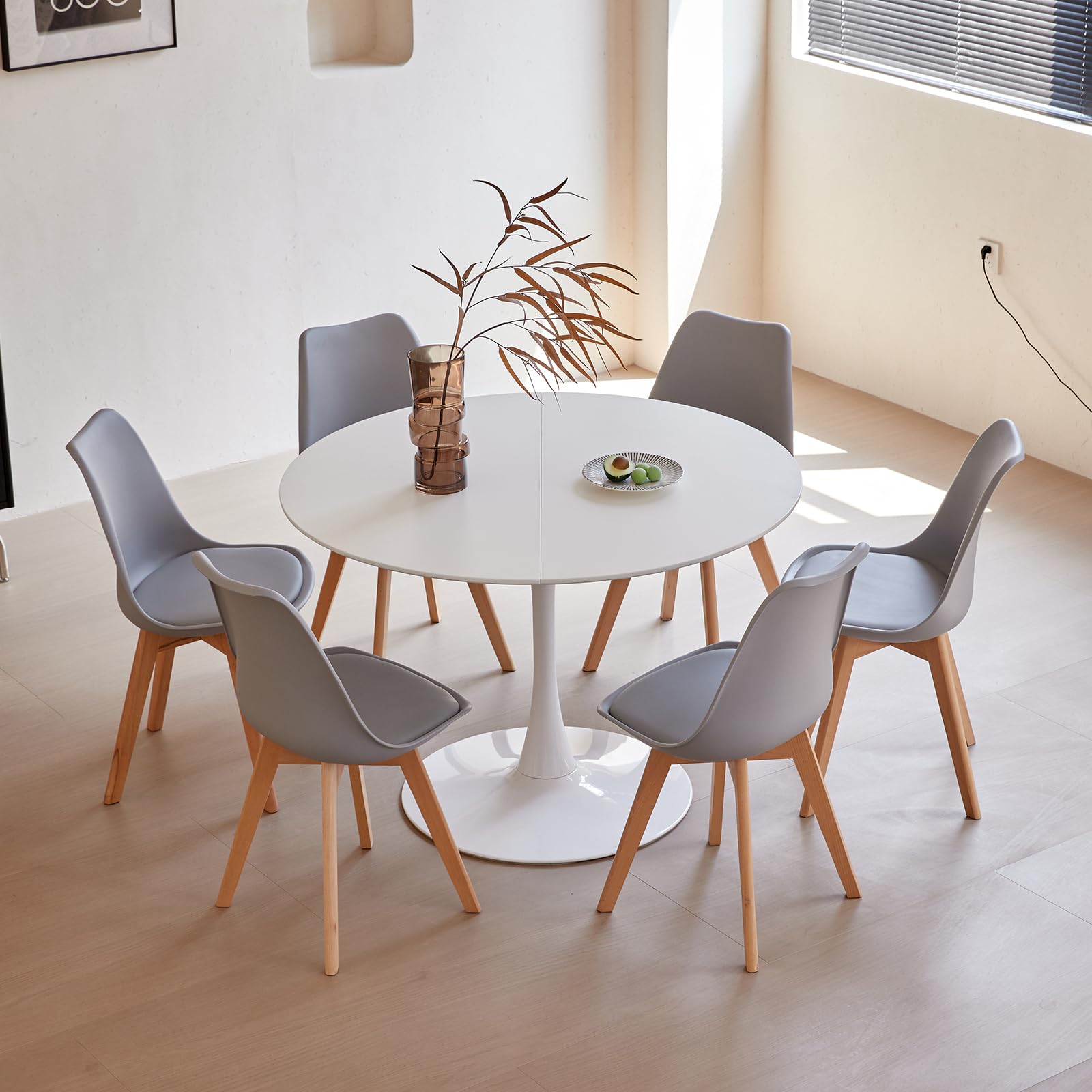 GrandCA HOME Tavolo da pranzo rotondo moderno 110 cm con piedistallo in design a tulipano, tavolo per il tempo libero Mid-Century per cucina, sala da pranzo e soggiorno