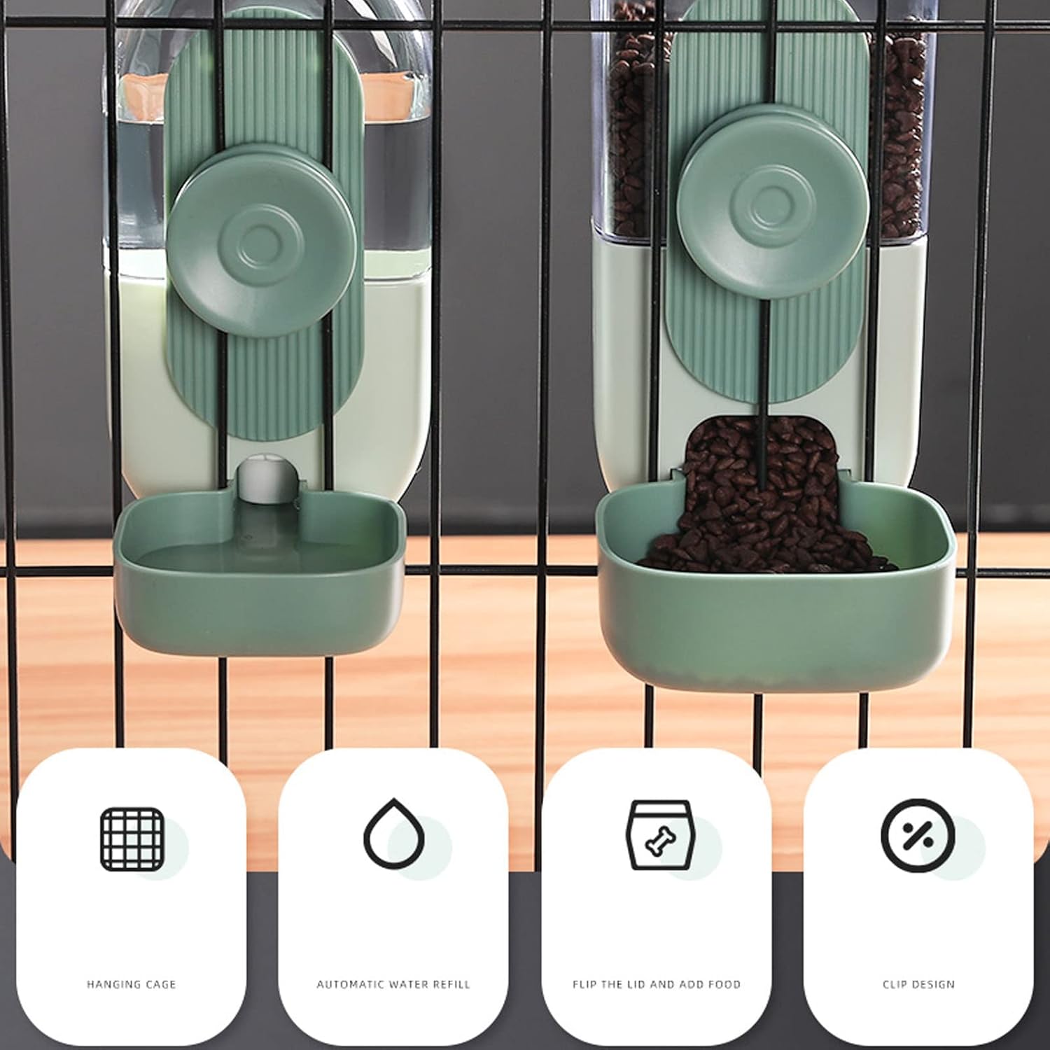 Hanging Automatic Pet Food Water Dispenser - Gravity Pet Feeder and Water Dispenser Set, Cage Cat Food Bowl Dog Feeding Station for Puppy Kitten Rabbit Chinchilla Hedgehog Bird